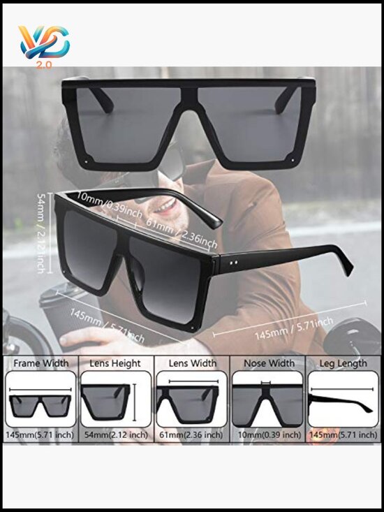 3 Pairs Oversized Flat Top Sunglasses Vintage Square Unisex Shade Glasses main image 6